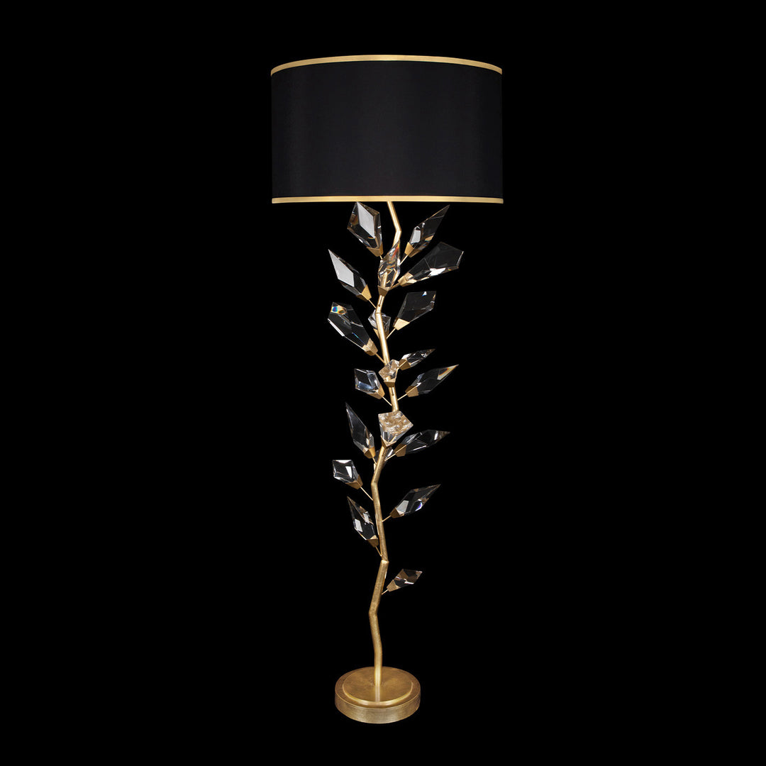 Fine Art Handcrafted Lighting Foret 71"H Floor Lamp in Standard Gold Leaf w/Black Fabric & Gold Inner Lining Shades (909220-21ST)