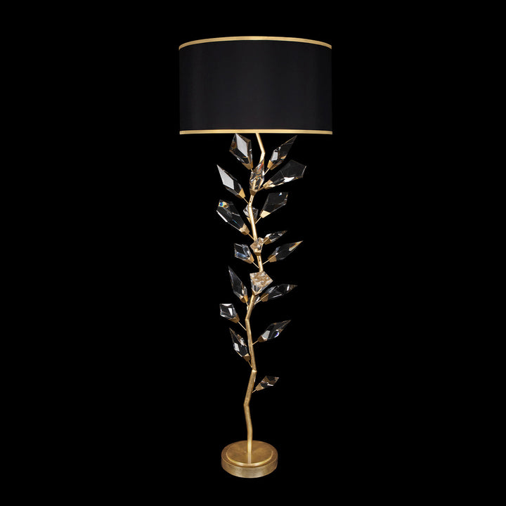 Fine Art Handcrafted Lighting Foret 71"H Floor Lamp in Standard Gold Leaf w/Black Fabric & Gold Inner Lining Shades (909220-21ST)