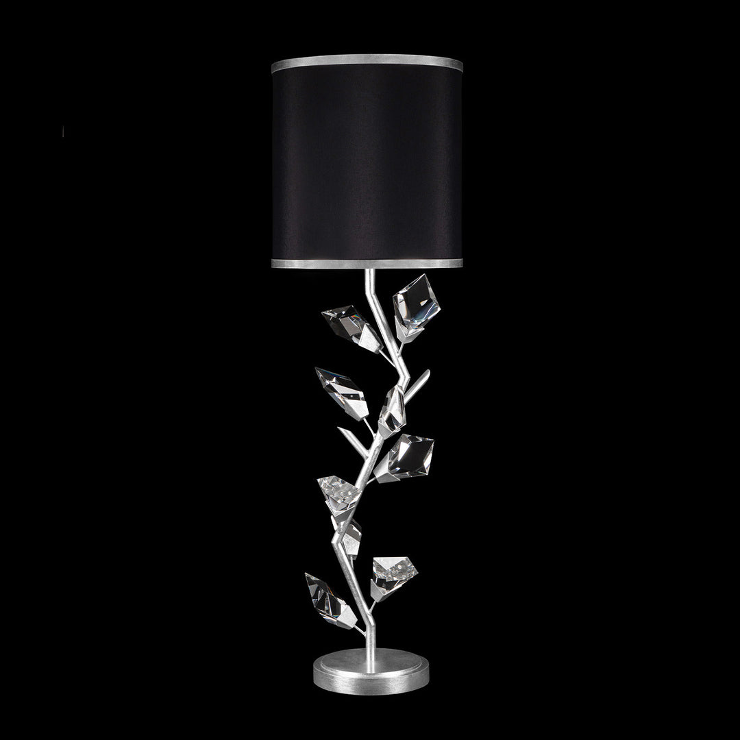 Fine Art Handcrafted Lighting Foret 35.5"H Console Lamp in Standard Silver Leaf w/Black Fabric & Silver Inner Lining Shade (908815-11ST)