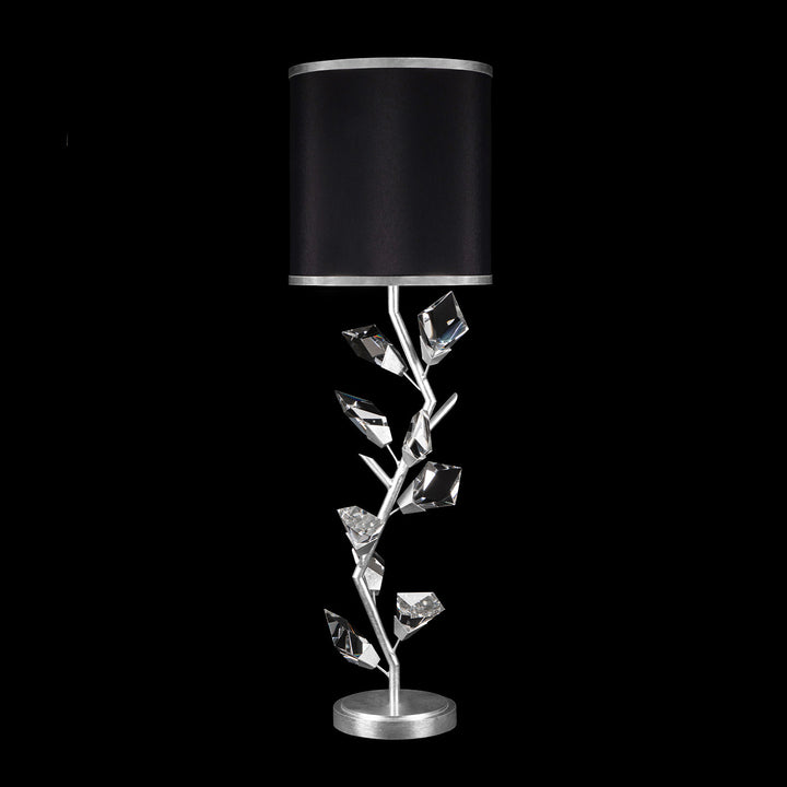 Fine Art Handcrafted Lighting Foret 35.5"H Console Lamp in Standard Silver Leaf w/Black Fabric & Silver Inner Lining Shade (908815-11ST)