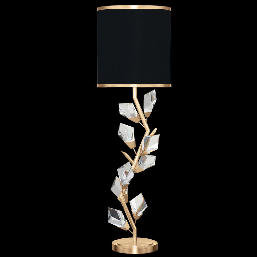 Fine Art Handcrafted Lighting Foret 35.5"H Console Lamp in Standard Gold Leaf w/Black Fabric & Gold Inner Lining Shades (908815-21ST)