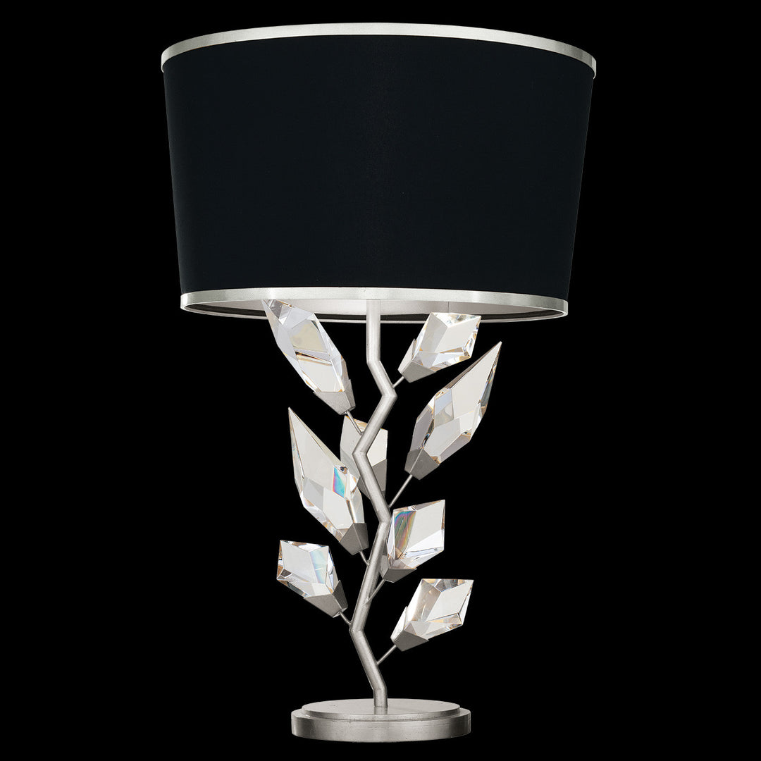 Fine Art Handcrafted Lighting Foret 30"H Table Lamp in Standard Silver Leaf w/Black Fabric & Silver Inner Lining Shade (908010-11ST)