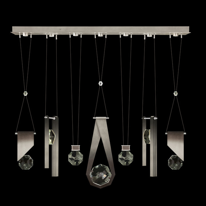 Fine Art Handcrafted Lighting Aria 60"W Linear Pendant in Soft Ombre Silver Leaf, 1123344 (100007-4-1123344)