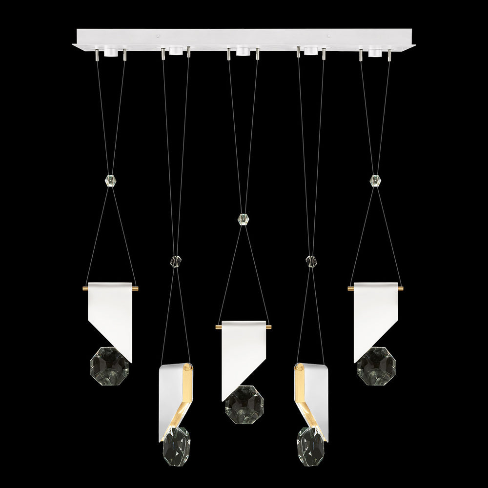 Fine Art Handcrafted Lighting Aria 43"W Linear Pendant in Standard Gold Leaf/White Lacquer, 11111 (100006-2-11111)
