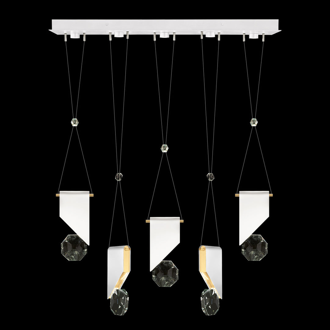 Fine Art Handcrafted Lighting Aria 43"W Linear Pendant in Standard Gold Leaf/White Lacquer, 11111 (100006-2-11111)