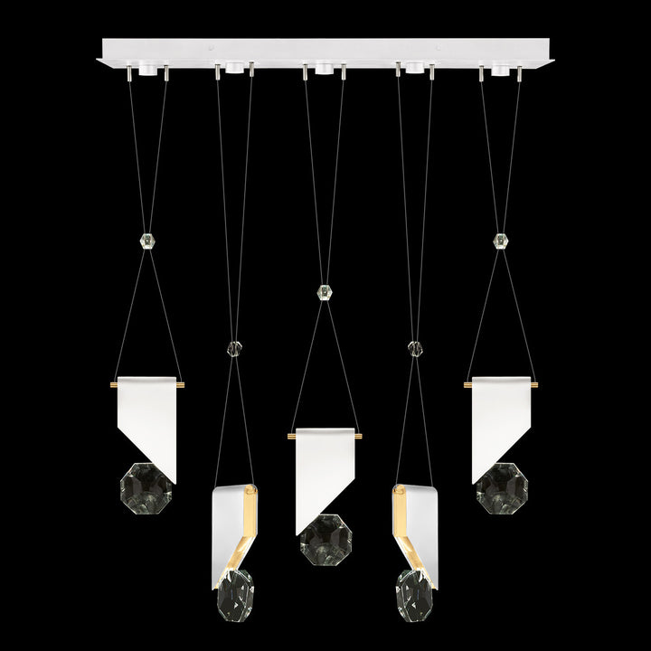Fine Art Handcrafted Lighting Aria 43"W Linear Pendant in Standard Gold Leaf/White Lacquer, 11111 (100006-2-11111)