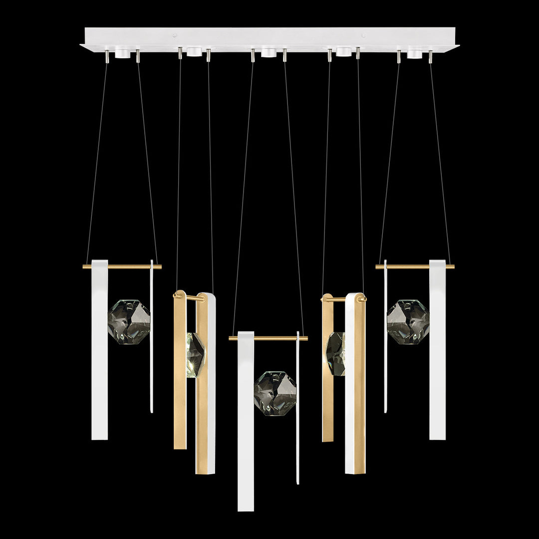 Fine Art Handcrafted Lighting Aria 43"W Linear Pendant in Standard Gold Leaf/White Lacquer, 33333 (100006-2-33333)
