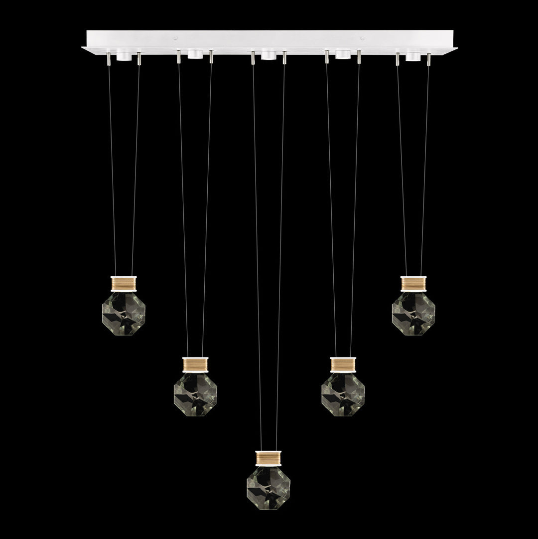 Fine Art Handcrafted Lighting Aria 43"W Linear Pendant in Standard Gold Leaf/White Lacquer, 44444 (100006-2-44444)