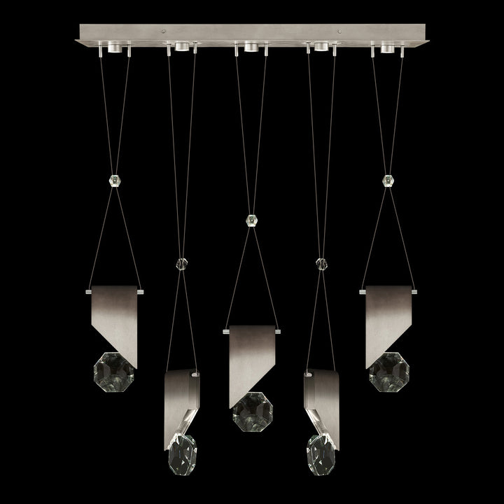Fine Art Handcrafted Lighting Aria 43"W Linear Pendant in Soft Ombre Silver Leaf, 11111 (100006-4-11111)