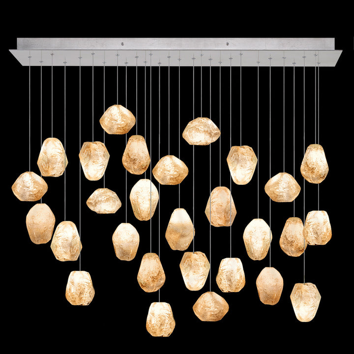 Fine Art Handcrafted Lighting Natural Inspirations 54"W Rectangular Pendant in Standard Silver Leaf, Natural Quartz (853640-14LD)