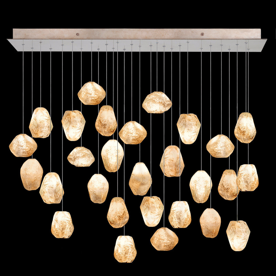 Fine Art Handcrafted Lighting Natural Inspirations 54"W Rectangular Pendant in Mottled Gold Leaf, Natural Quartz (853640-24LD)