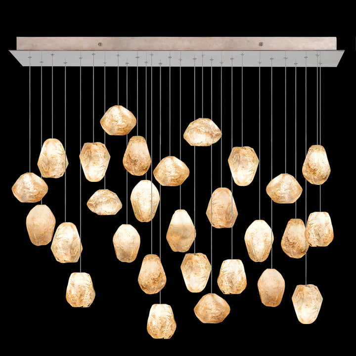 Fine Art Handcrafted Lighting Natural Inspirations 54"W Rectangular Pendant in Mottled Gold Leaf, Natural Quartz (853640-24LD)