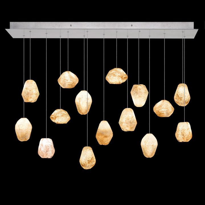 Fine Art Handcrafted Lighting Natural Inspirations 48"W Rectangular Pendant in Standard Silver Leaf, Natural Quartz (853740-14LD)