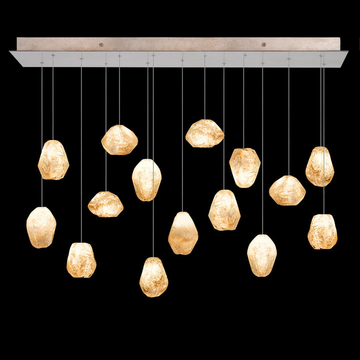 Fine Art Handcrafted Lighting Natural Inspirations 48"W Rectangular Pendant in Mottled Gold Leaf, Natural Quartz (853740-24LD)