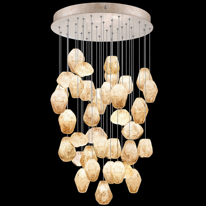 Fine Art Handcrafted Lighting Natural Inspirations 34"W Round Pendant in Mottled Gold Leaf, Natural Quartz (853440-24LD)