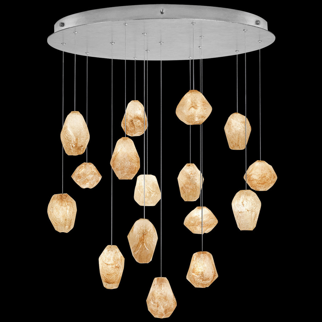 Fine Art Handcrafted Lighting Natural Inspirations 32"W Round Pendant in Standard Silver Leaf, Natural Quartz (862840-14LD)