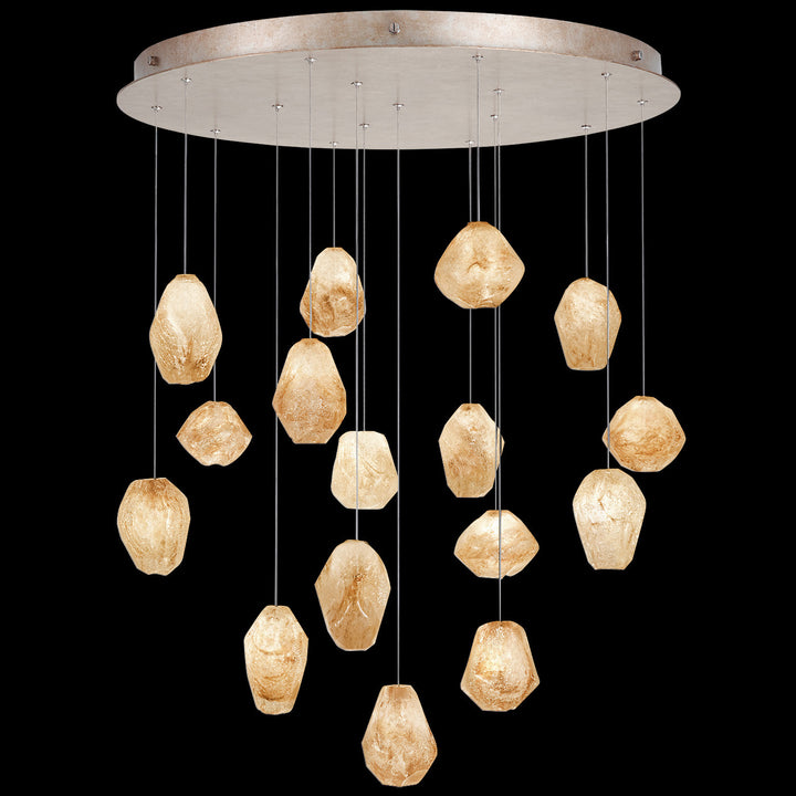 Fine Art Handcrafted Lighting Natural Inspirations 32"W Round Pendant in Mottled Gold Leaf, Natural Quartz (862840-24LD)