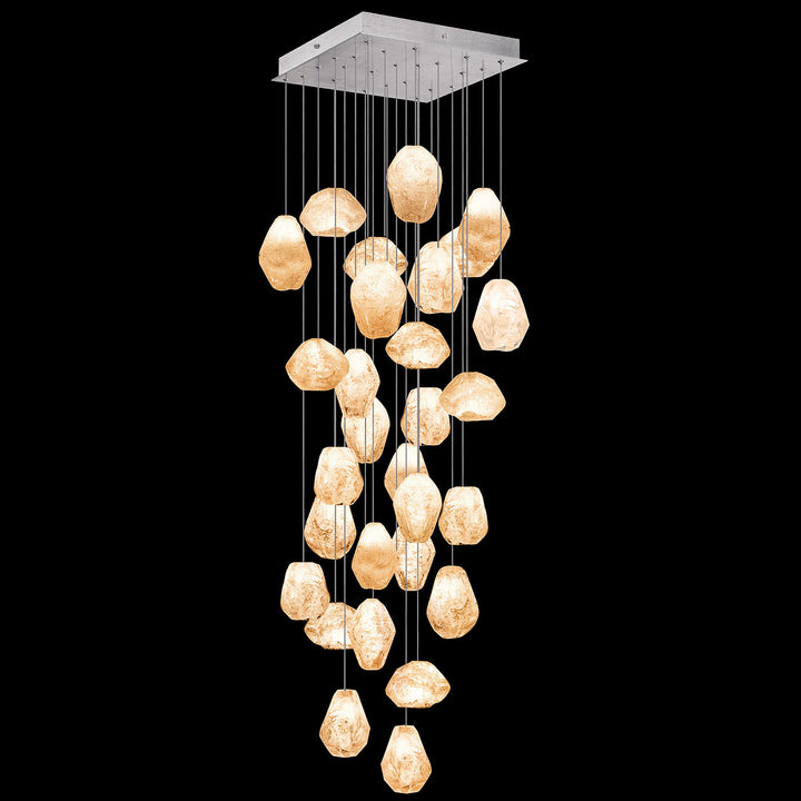 Fine Art Handcrafted Lighting Natural Inspirations 30"W Square Pendant in Standard Silver Leaf, Natural Quartz (853540-14LD)