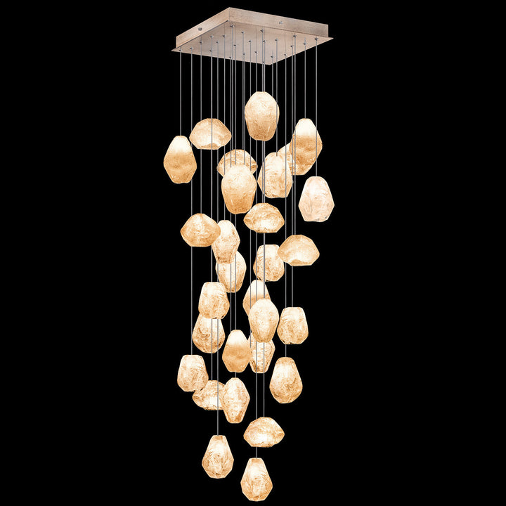 Fine Art Handcrafted Lighting Natural Inspirations 30"W Square Pendant in Mottled Gold Leaf, Natural Quartz (853540-24LD)