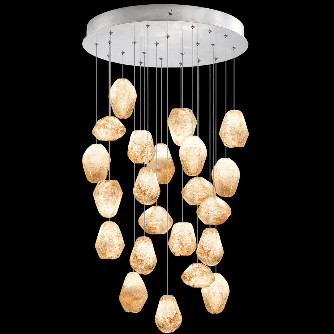 Fine Art Handcrafted Lighting Natural Inspirations 24"W Round Pendant in Standard Silver Leaf, Natural Quartz (853240-14LD)
