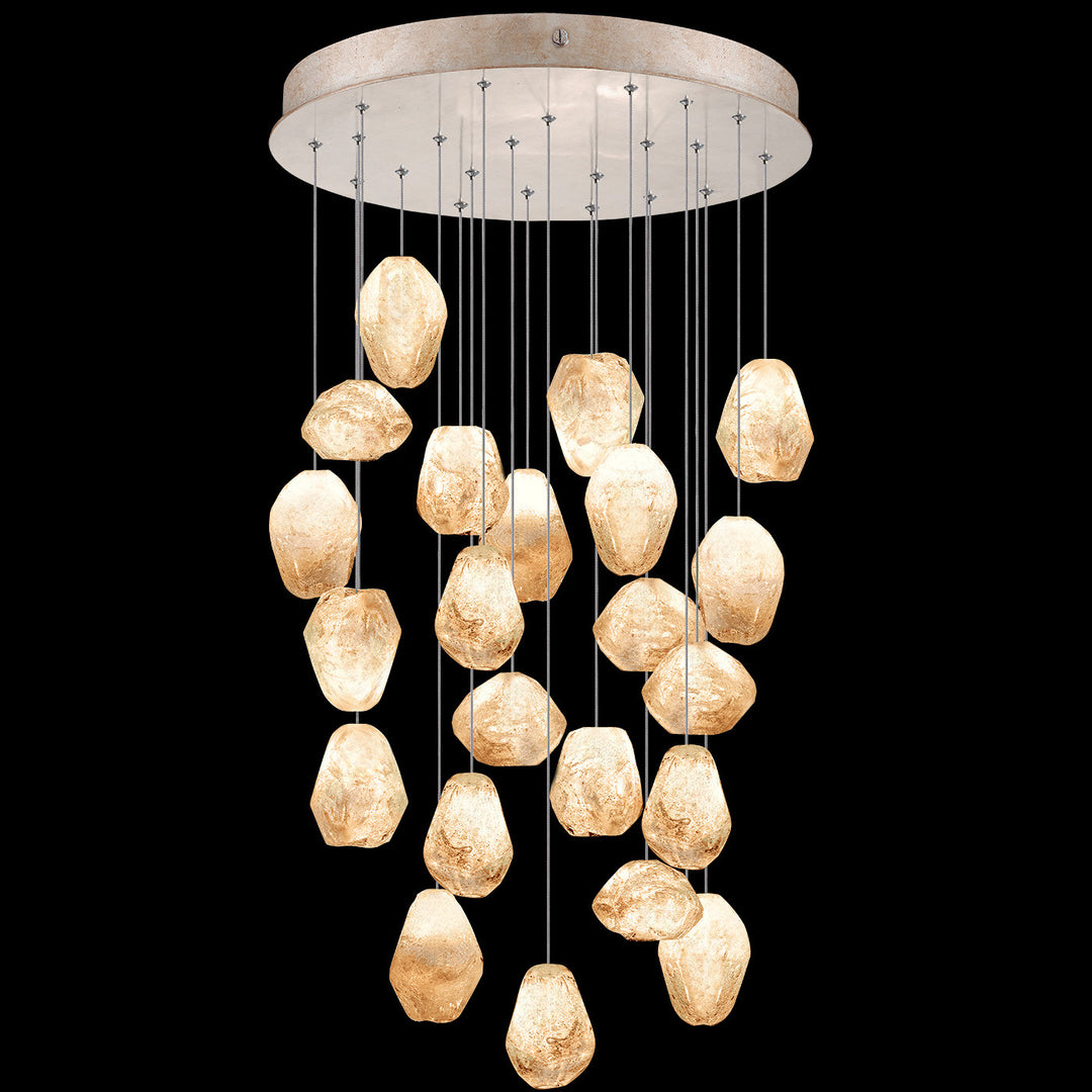 Fine Art Handcrafted Lighting Natural Inspirations 24"W Round Pendant in Mottled Gold Leaf, Natural Quartz (853240-24LD)