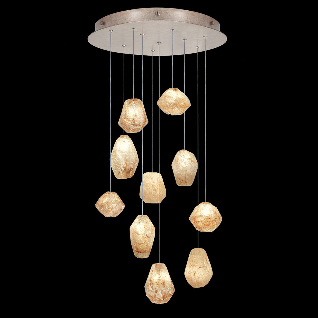 Fine Art Handcrafted Lighting Natural Inspirations 22"W Round Pendant in Mottled Gold Leaf, Natural Quartz (863540-24LD)
