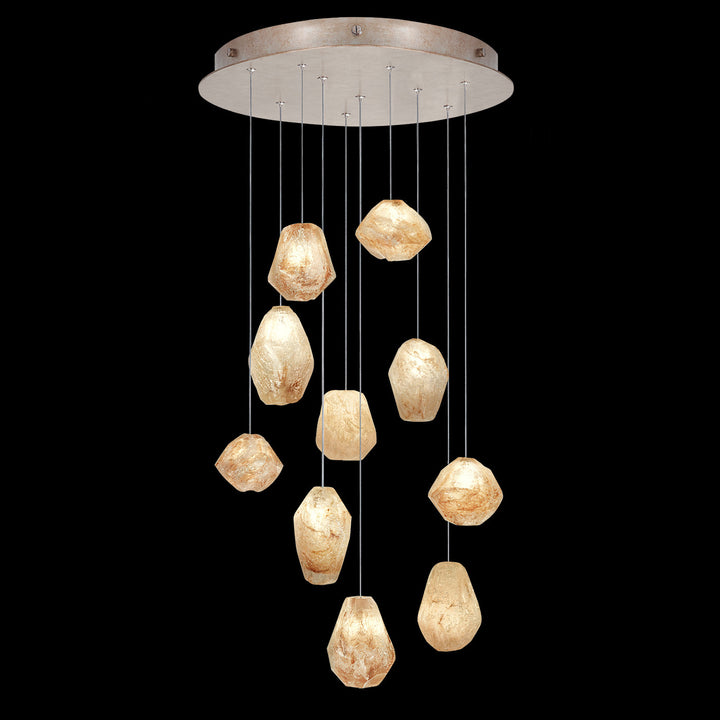 Fine Art Handcrafted Lighting Natural Inspirations 22"W Round Pendant in Mottled Gold Leaf, Natural Quartz (863540-24LD)