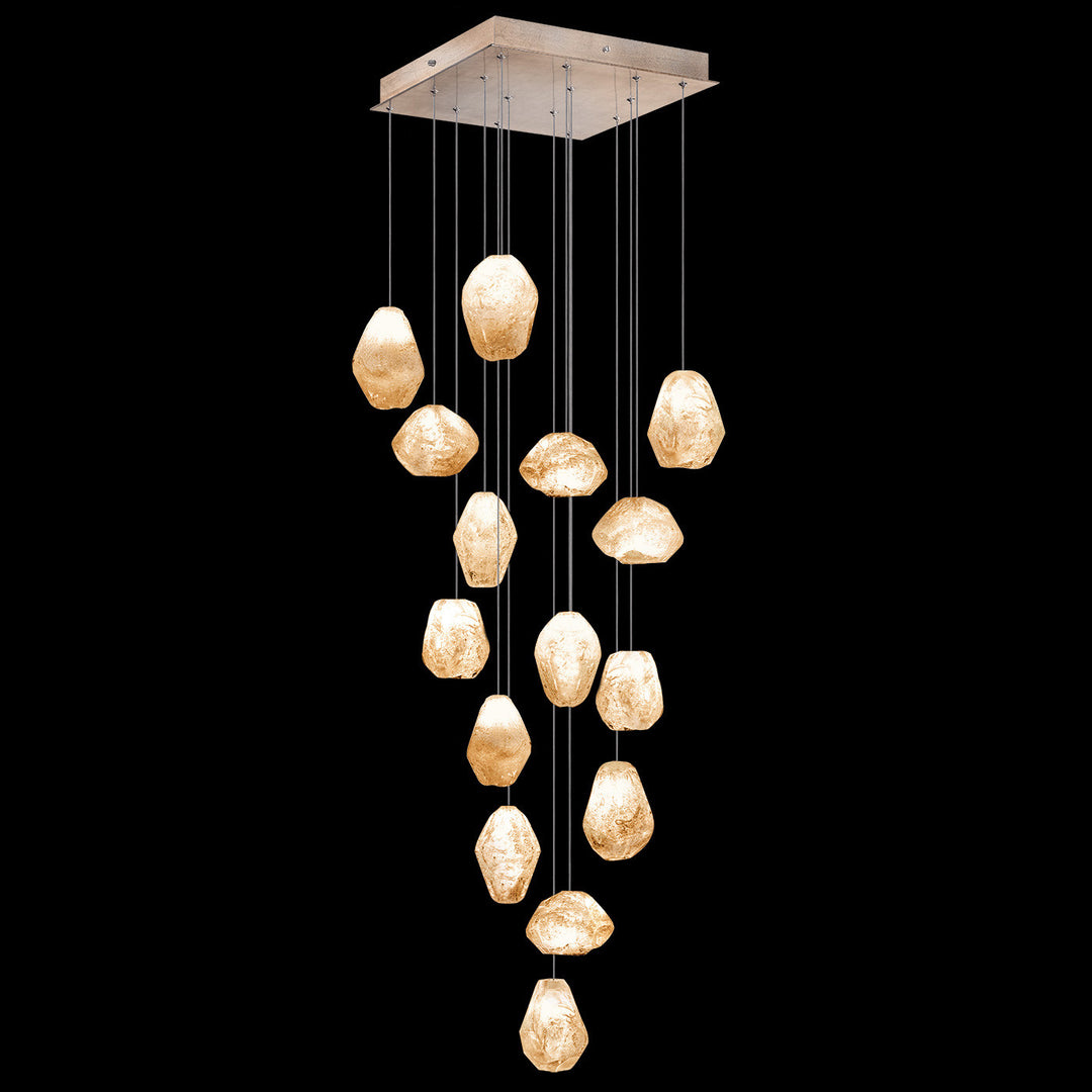 Fine Art Handcrafted Lighting Natural Inspirations 19"W Square Pendant in Mottled Gold Leaf, Natural Quartz (853040-24LD)