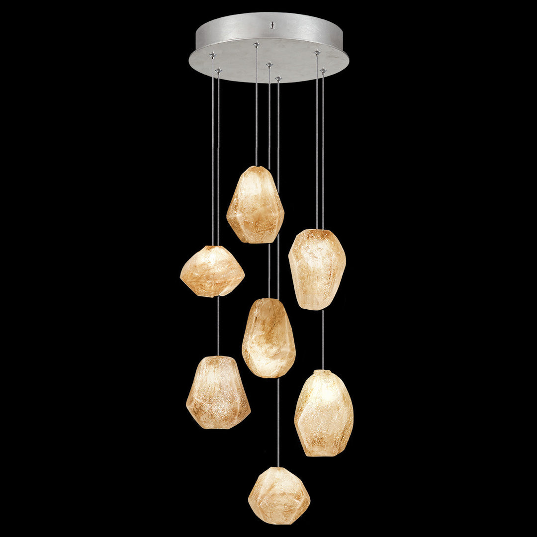 Fine Art Handcrafted Lighting Natural Inspirations 14"W Round Pendant in Standard Silver Leaf, Natural Quartz (852640-14LD)