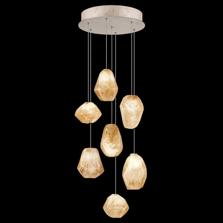 Fine Art Handcrafted Lighting Natural Inspirations 14"W Round Pendant in Mottled Gold Leaf, Natural Quartz (852640-24LD)