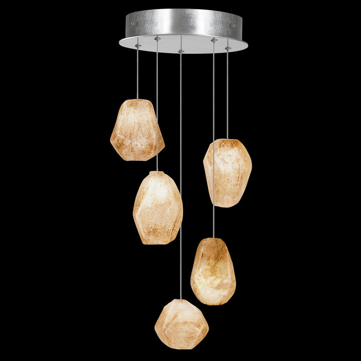 Fine Art Handcrafted Lighting Natural Inspirations 12"W Round Pendant in Standard Silver Leaf, Natural Quartz (852440-14LD)
