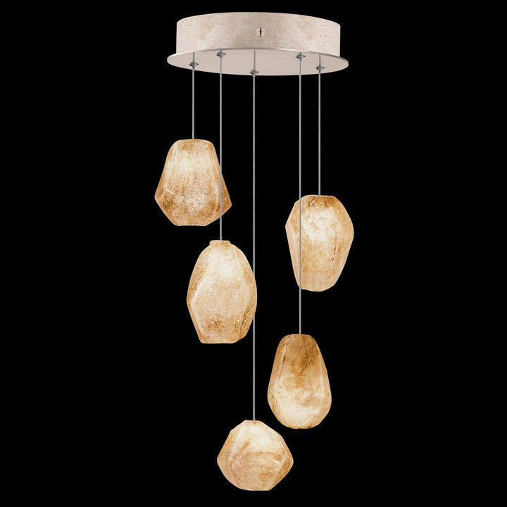 Fine Art Handcrafted Lighting Natural Inspirations 12"W Round Pendant in Mottled Gold Leaf, Natural Quartz (852440-24LD)