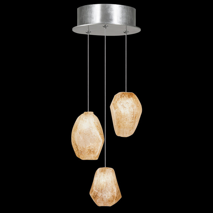 Fine Art Handcrafted Lighting Natural Inspirations 9"W Round Pendant in Standard Silver Leaf, Natural Quartz (852340-14LD)