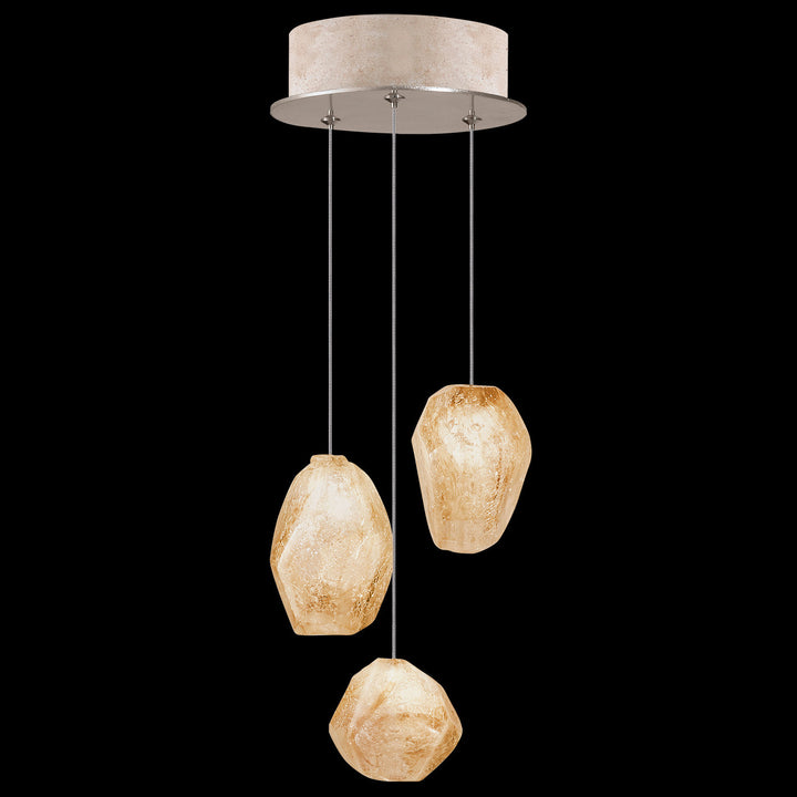 Fine Art Handcrafted Lighting Natural Inspirations 9"W Round Pendant in Mottled Gold Leaf, Natural Quartz (852340-24LD)