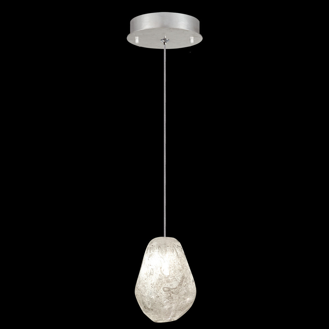 Fine Art Handcrafted Lighting Natural Inspirations 5.5"W Round Drop Light in Standard Silver Leaf, Clear Quartz -5 (852240-15LD)