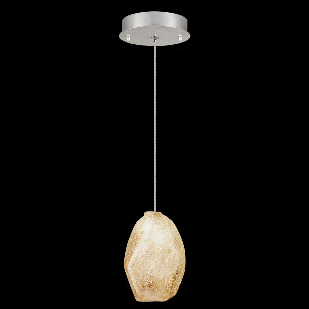 Fine Art Handcrafted Lighting Natural Inspirations 5.5"W Round Drop Light in Standard Silver Leaf, Natural Quartz -8 (852240-18LD)
