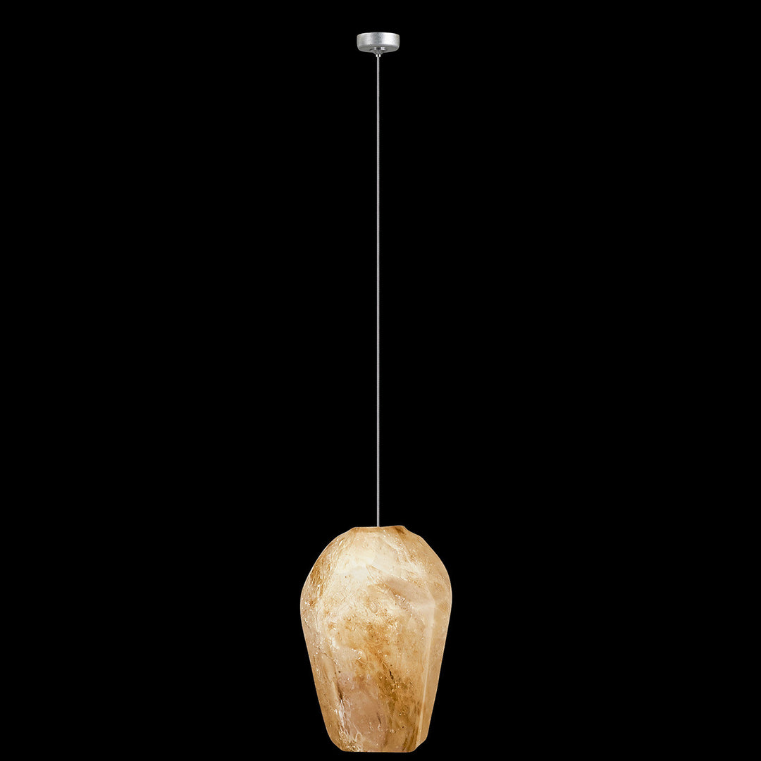 Fine Art Handcrafted Lighting Natural Inspirations 4.5"W Round Drop Light in Standard Silver Leaf, Natural Quartz -7 (851840-17LD)