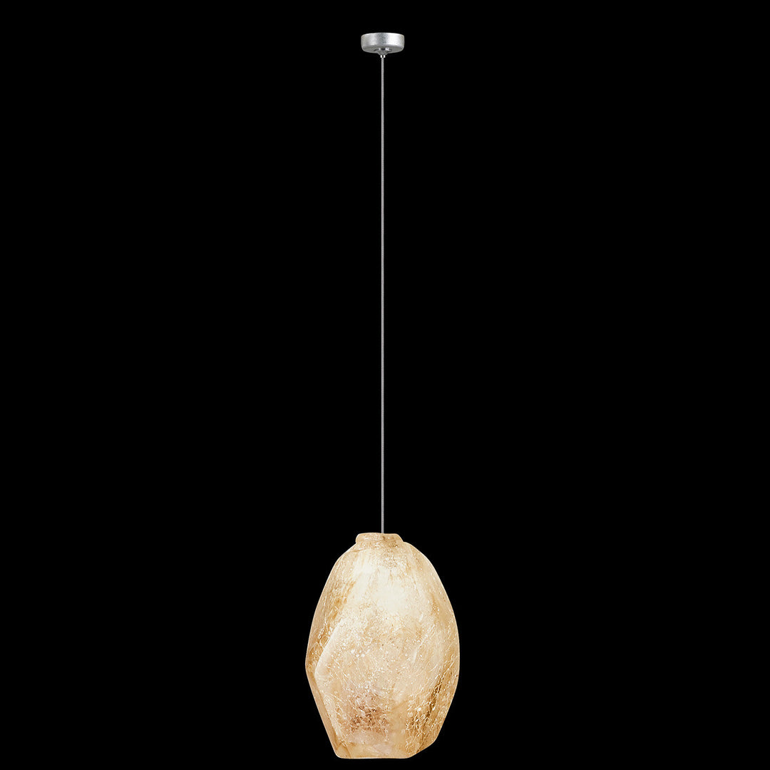 Fine Art Handcrafted Lighting Natural Inspirations 4.5"W Round Drop Light in Standard Silver Leaf, Natural Quartz -8 (851840-18LD)