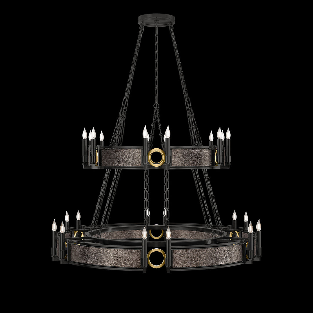 Fine Art Handcrafted Lighting Mirage 50"W Round Chandelier in Standard Black Iron, Brass, Pebble (100036-111)