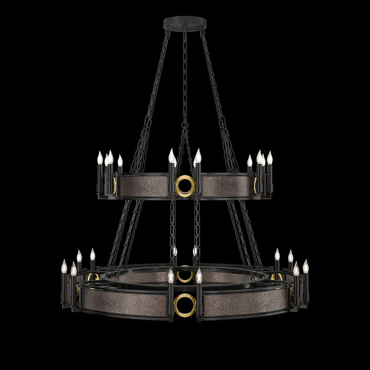 Fine Art Handcrafted Lighting Mirage 50"W Round Chandelier in Standard Black Iron, Brass, Pebble (100036-111)