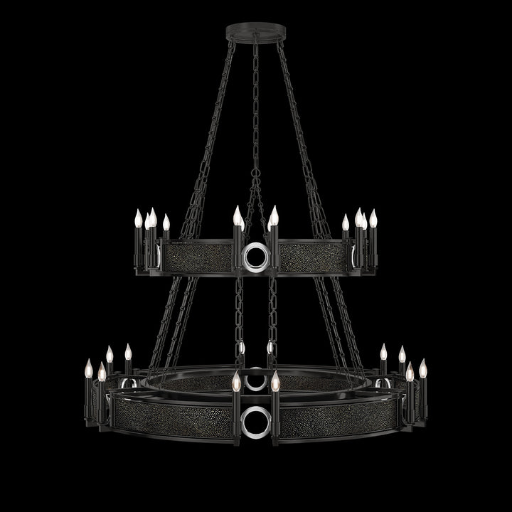 Fine Art Handcrafted Lighting Mirage 50"W Round Chandelier in Standard Black Iron, Nickel, Black Knight (100036-123)