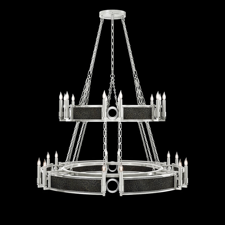 Fine Art Handcrafted Lighting Mirage 50"W Round Chandelier in Standard Silver Leaf, Nickel, Black Knight (100036-423)
