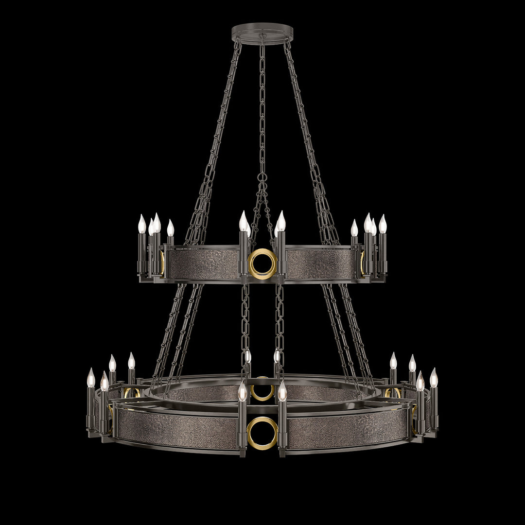 Fine Art Handcrafted Lighting Mirage 50"W Round Chandelier in Midnight Steel, Brass, Pebble (100036-711)