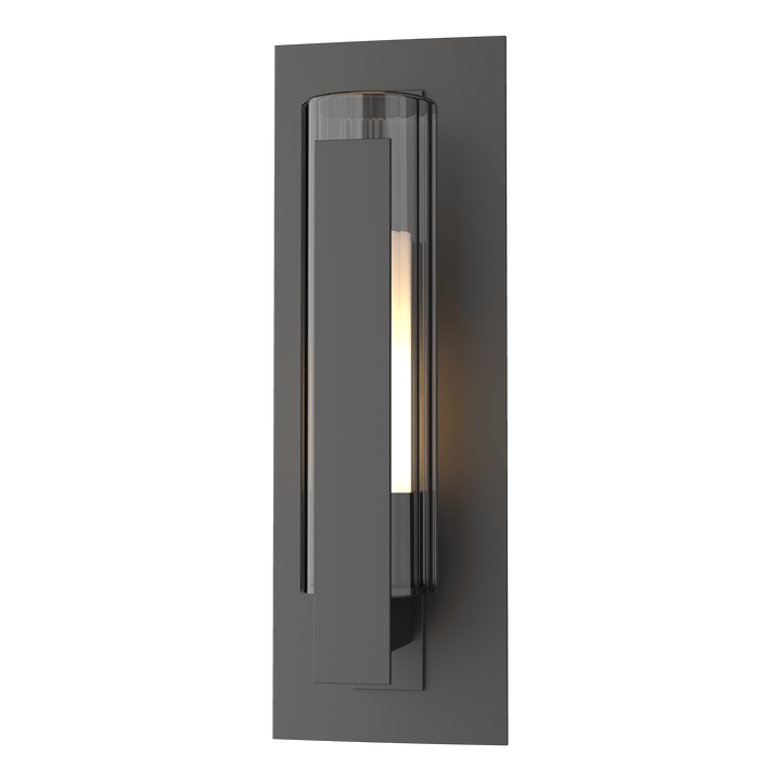 Hubbardton Forge Vertical Bar Fluted Glass Small Outdoor Sconce Outdoor Wall Lights Hubbardton Forge Coastal Oil Rubbed Bronze Clear Glass with Opal Diffuser (ZU) 