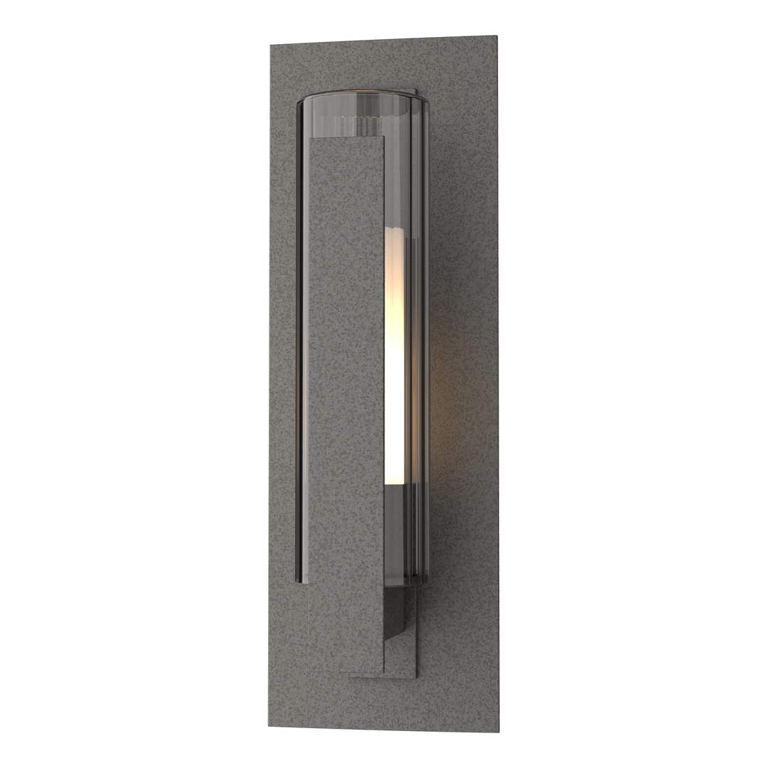 Hubbardton Forge Vertical Bar Fluted Glass Small Outdoor Sconce Outdoor Wall Lights Hubbardton Forge Coastal Natural Iron Clear Glass with Opal Diffuser (ZU) 