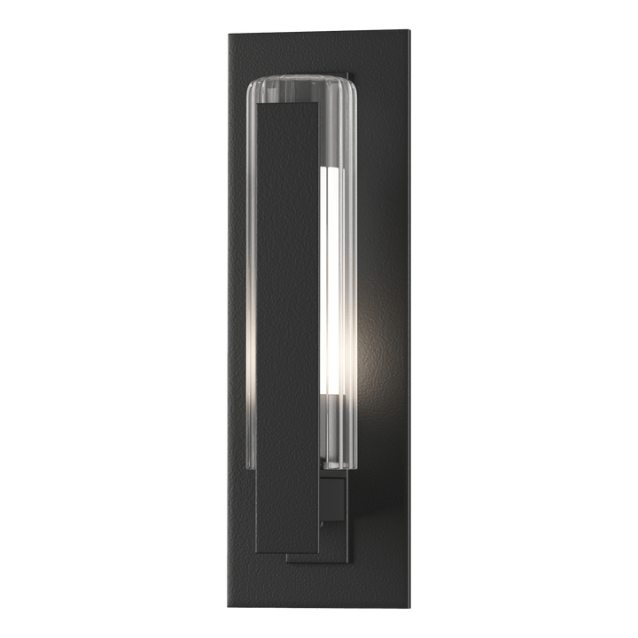 Hubbardton Forge Vertical Bar Fluted Glass Small Outdoor Sconce Outdoor Wall Lights Hubbardton Forge Coastal Black Clear Glass with Opal Diffuser (ZU) 