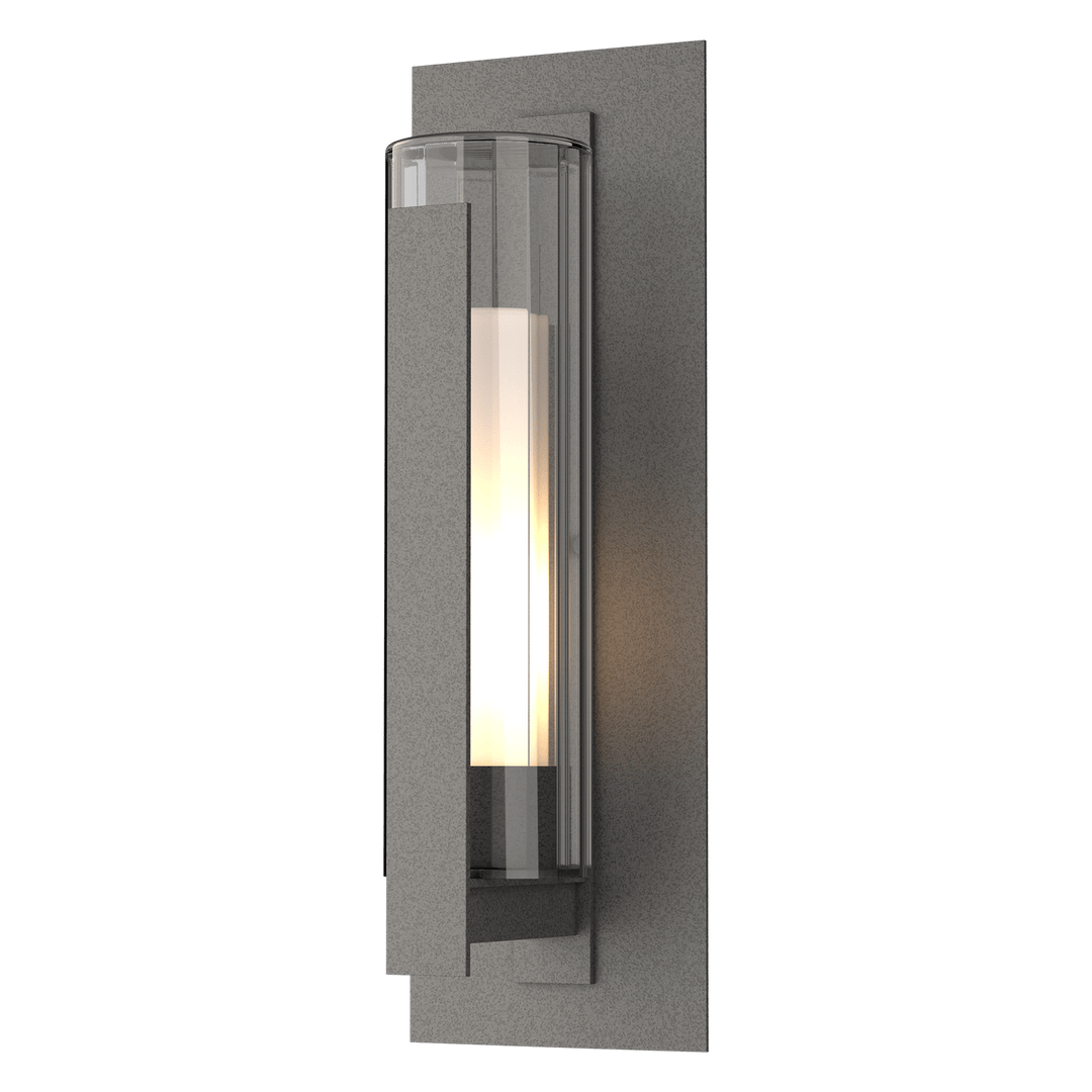 Hubbardton Forge Vertical Bar Fluted Glass Large Outdoor Sconce Outdoor Wall Lights Hubbardton Forge Coastal Natural Iron Clear Glass with Opal Diffuser (ZU) 