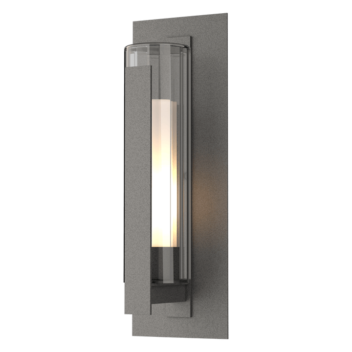 Hubbardton Forge Vertical Bar Fluted Glass Large Outdoor Sconce Outdoor Wall Lights Hubbardton Forge Coastal Natural Iron Clear Glass with Opal Diffuser (ZU) 