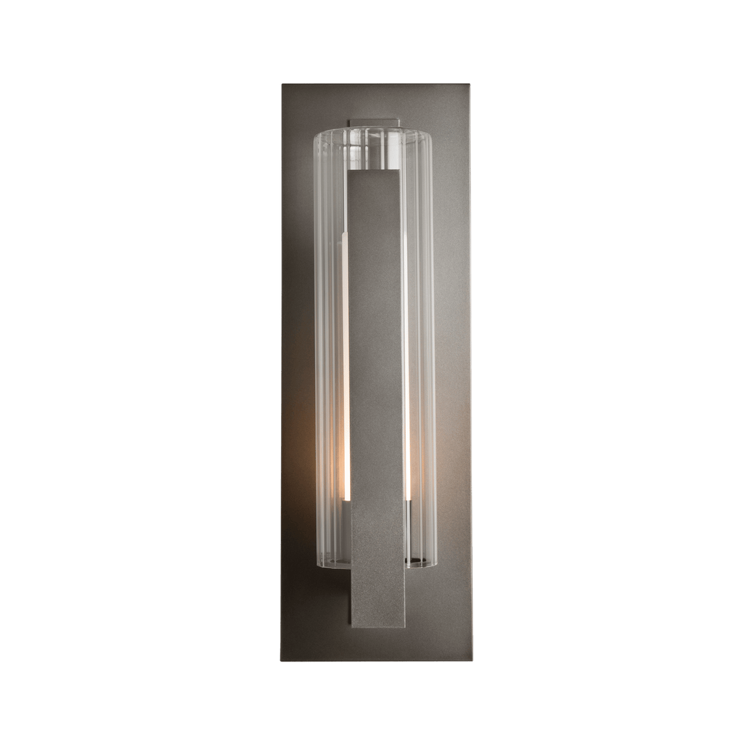 Hubbardton Forge Vertical Bar Fluted Glass Large Outdoor Sconce Outdoor Wall Lights Hubbardton Forge Coastal Dark Smoke Clear Glass with Opal Diffuser (ZU) 