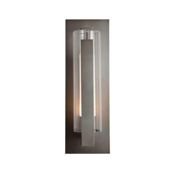 Hubbardton Forge Vertical Bar Fluted Glass Large Outdoor Sconce Outdoor Wall Lights Hubbardton Forge Coastal Dark Smoke Clear Glass with Opal Diffuser (ZU) 